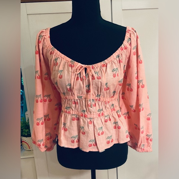 Arizona Jean Peasant Blouse with Cherries - Picture 3 of 9